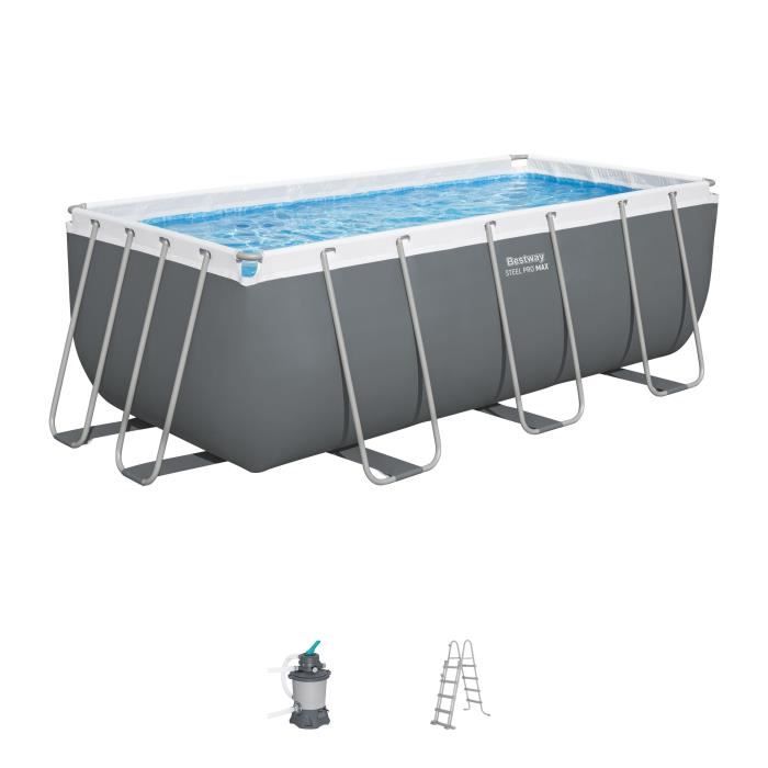 Kit Piscine hors sol tubulaire BESTWAY - Steel Pro Max™ - 412 x 201 x 122 cm - Rectangulaire (Filtre à sable, échelle) - homidiscount