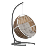Fauteuil oeuf suspendu ORBIANA Taupe & Blanc + 1 pied réglable PANAO
