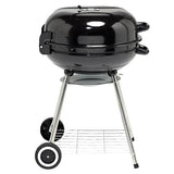 Barbecue charbon 2 roulettes rond Fisher avec couvercle acier noir 66,5x58x90cm - homidiscount