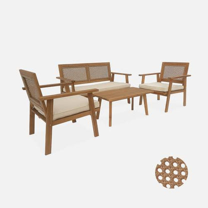 Bohémia Salon de jardin bois d'acacia et cannage 4 places - homidiscount