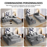 Canapé d'angle Convertible 4 places en U,274L x 175P x 64H cm,avec Fonction Lit,Canapé modulable avec 5 coussins,pour Salon,Gris