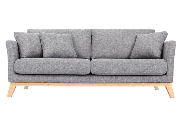 Canapé scandinave déhoussable 3 places en tissu gris clair