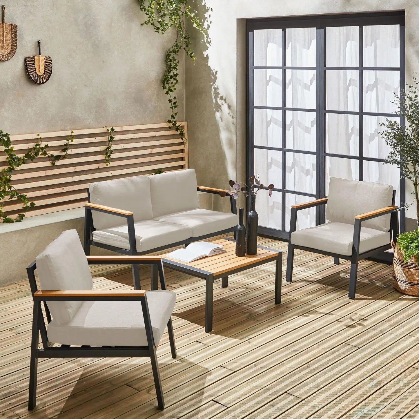 Casoria Salon de jardin aluminium et polywood 4 places Anthracite / Beige - homidiscount