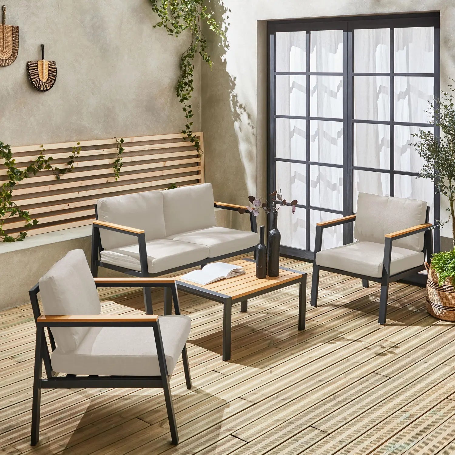 Casoria Salon de jardin aluminium et polywood 4 places Anthracite / Beige - homidiscount