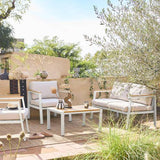 Casoria Salon de jardin aluminium et polywood 4 places Blanc / Beige - homidiscount