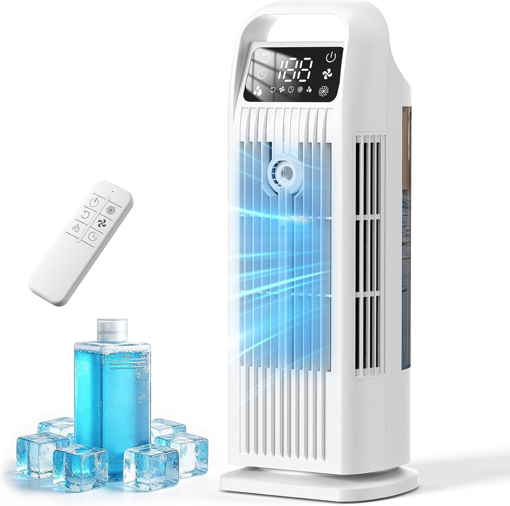 Climatiseur Mobile 6 in 1, Climatiseur Portable Silencieux avec Refroidisseur d'air 1200ml, 1-12H Minuteries, 4 Vitesses, 120°Oscillation, Touches Tactiles (Blanc nuage) - homidiscount
