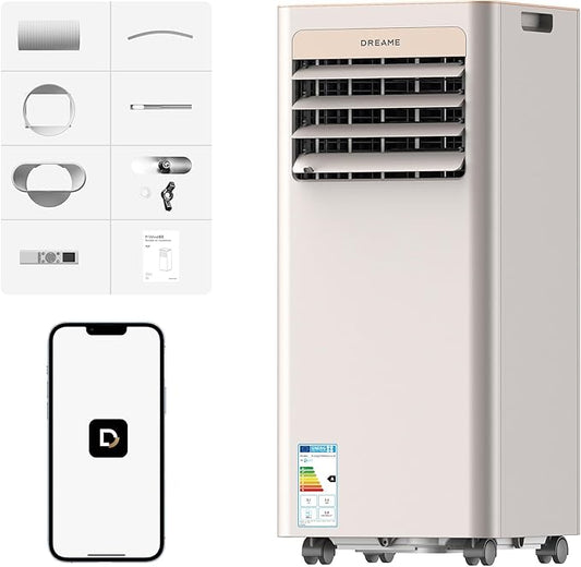 DREAME P-Wind10 9000 BTU Climatiseur portable 3-en-1 : Refroidissement, Déshumidification et Ventilateur, flux d’air 3D, contrôle via appli et télécommande, mode sommeil, installation facile [Classe énergétique A] - homidiscount