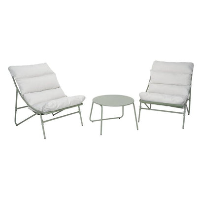 Ensemble salon de jardin 2 personnes Oslow métal vert sauge et coussins gris clair