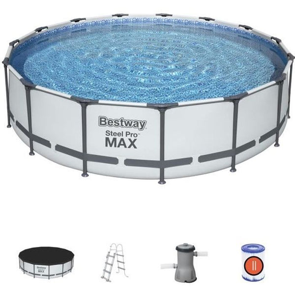 Piscine hors sol tubulaire BESTWAY Steel Pro Max™- 457 x 107 cm - Ronde (Avec pompe de filtration, échelle + bâche)