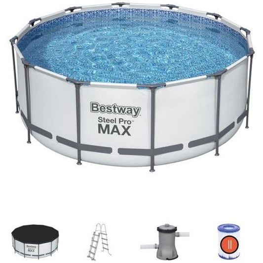 Kit Piscine hors sol tubulaire BESTWAY Steel Pro Max - 366 x 122 cm - homidiscount