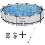 Kit Piscine hors sol tubulaire BESTWAY - Steel Pro Max™ - 366 x 76 cm - Ronde + Balai aspirateur électrique Aquascan - homidiscount