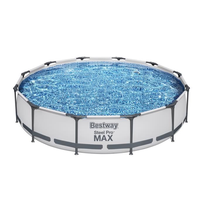 Kit Piscine hors sol tubulaire BESTWAY - Steel Pro Max™ - 366 x 76 cm - Ronde + Balai aspirateur électrique Aquascan - homidiscount