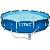 Kit Piscine hors sol tubulaire INTEX - Metal Frame - 366 x 76 cm - Ronde (Livrée avec pompe et cartouche) - homidiscount