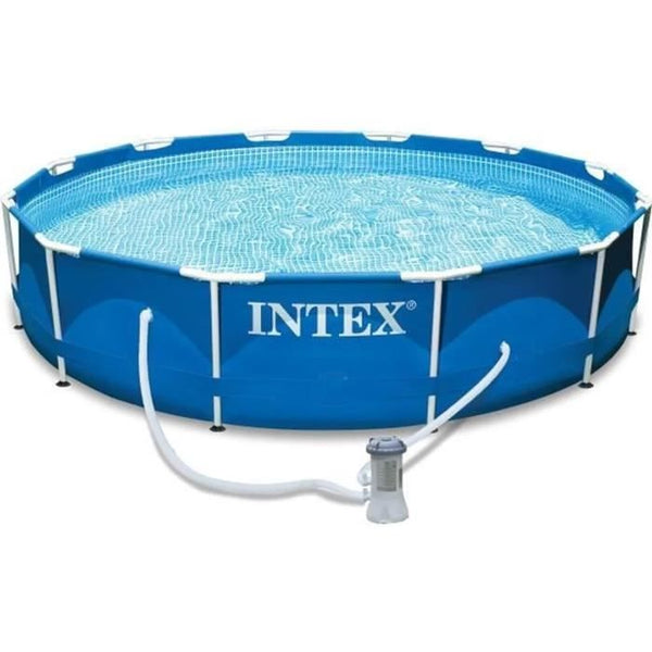 Kit Piscine hors sol tubulaire INTEX - Metal Frame - 366 x 76 cm - Ronde (Livrée avec pompe et cartouche) - homidiscount