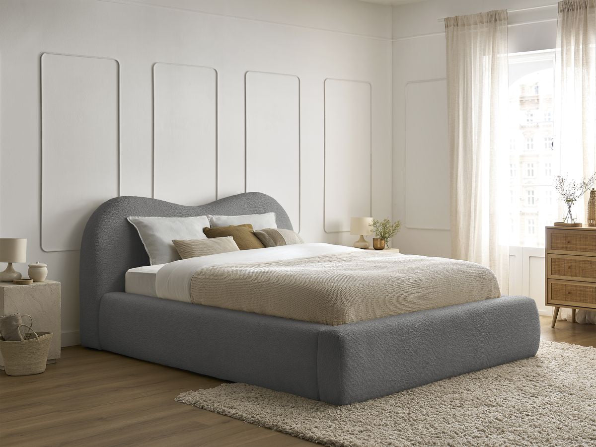 ORLANE Lit coffre ORLANE tissu bouclette - Gris - homidiscount