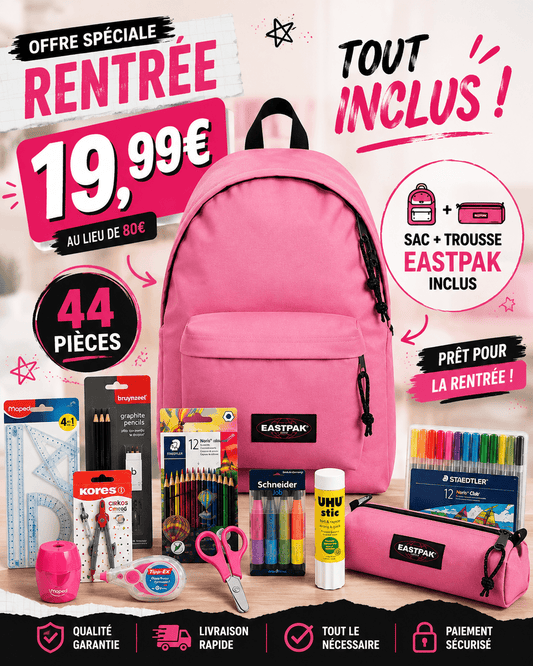 Pack Fournitures Scolaires + Sac & Trousse Eastpak (Rose) - gobonplan