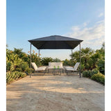 Salon de jardin Oslow 6 personnes acier et textilène gris foncé et blanc - homidiscount