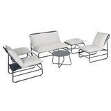 Salon de jardin Oslow 6 personnes acier et textilène gris foncé et blanc - homidiscount