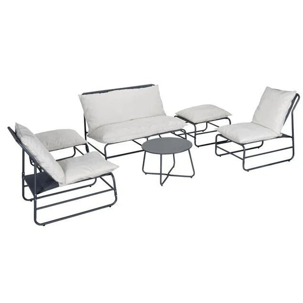 Salon de jardin Oslow 6 personnes acier et textilène gris foncé et blanc - homidiscount