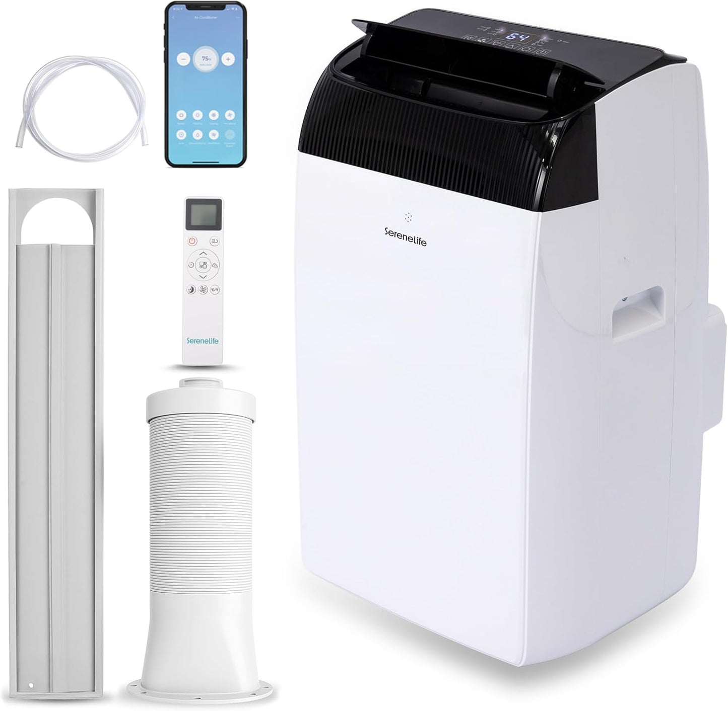 SereneLife Climatiseur Portable 16 000 BTU – Climatiation Mobile 3 en 1 Silencieuse avec Refroidissement, Chauffage, Déshumidificateur, Ventilation, Kit Fenêtre, Pour Chambre et Bureau jusqu’à 32 m² [Classe énergétique A+++] - homidiscount